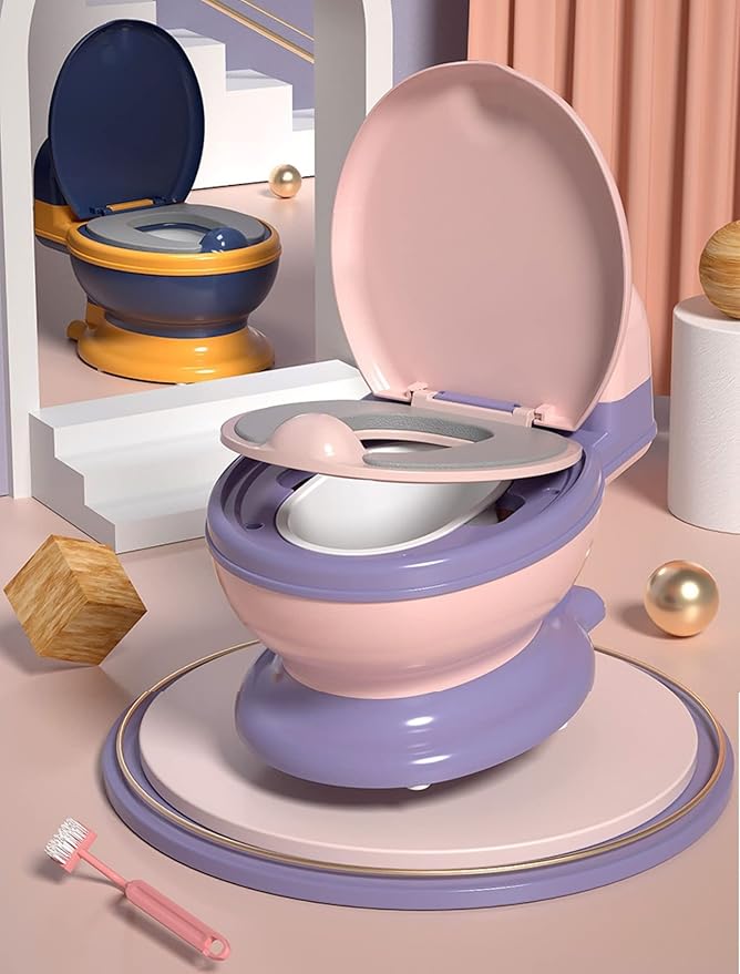 Potty Training Toilet, Realistic Potty Training Seat, Toddler Potty Chair with Soft Seat, Removable Potty Pot, Toilet Tissue Dispenser and Splash Guard, Non-Slip for Toddler& Baby& Kids