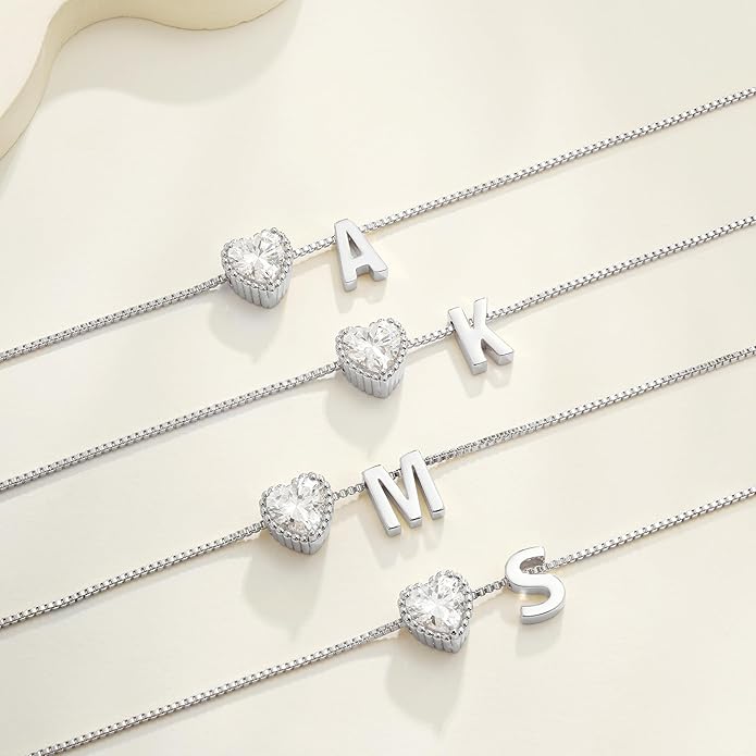 Christmas Gifts Gold/Silver Heart Initial Necklaces for Women Girls Teens Kids Non Tarnish 14k Gold Plated Letter Heart Zirconia Pendant Necklace Dainty Initial Name Necklace Jewelry for Women