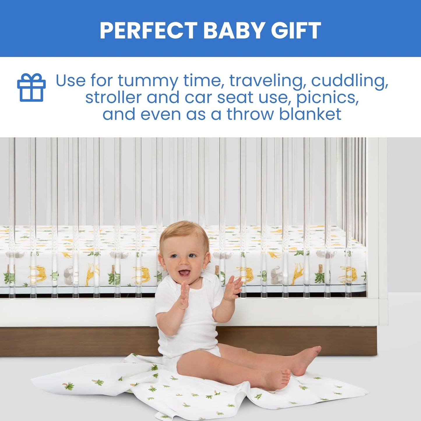 Delta Children 100% Cotton Flannel Baby Receiving Blankets for Girls and Boys – 30x30 Inches (Pack of 4), Safari Friends