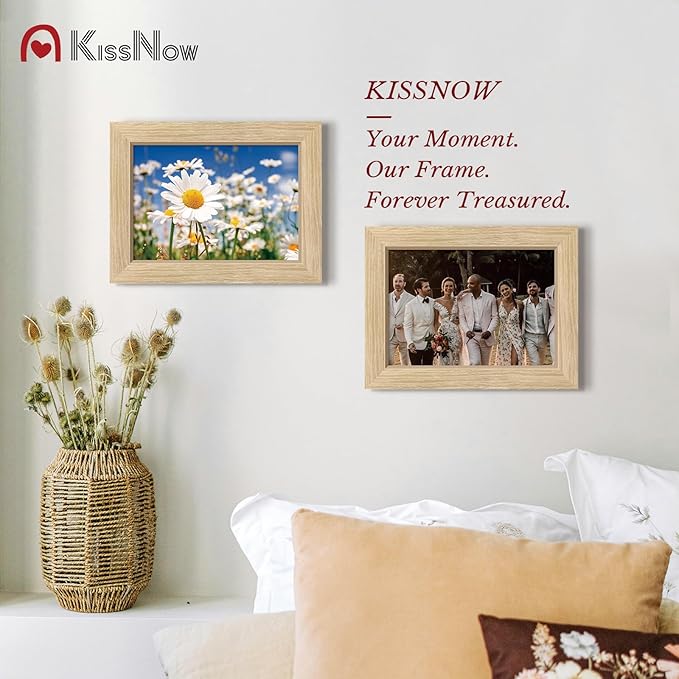 5x7 Picture Frame 2 Pack, Natural Oak Wood Gallery Photo Frame, Wall Hanging or Tabletop Display