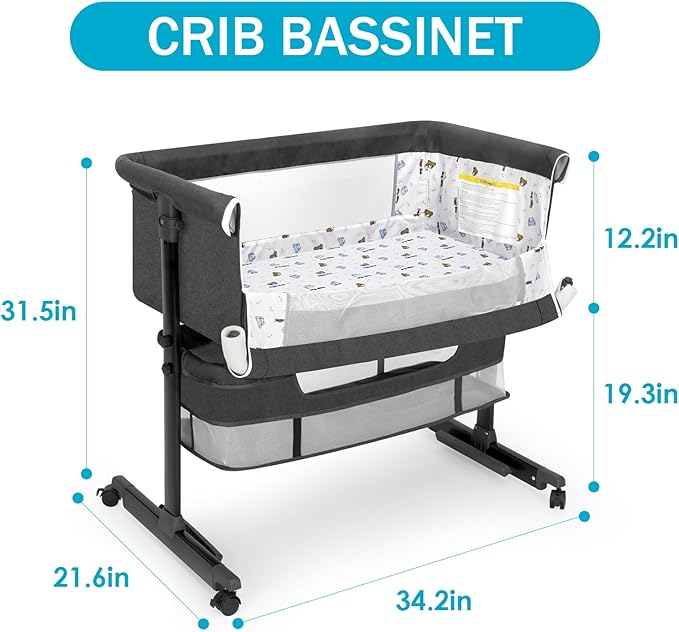 Baby Bassinet, Baby Basinet Bedside Sleeper, Easy to Fold Portable Crib Side Bassinet 2025new Style Girl/boy bassinets (Dark Gray)