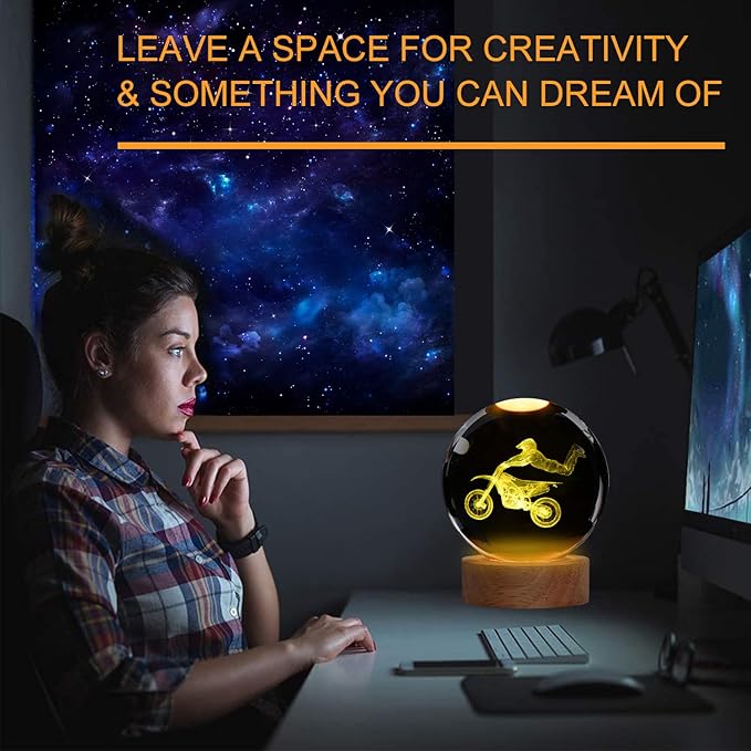 Dirtbike Night Light, Dirtbike Gifts, 3D Crystal Ball Dirtbike Lamp with Remote Upgraded 3.15 Inch with 16 Color for Birthday Xmas Cool Figurines Motorbike Gifts for Room Decor Boys Girls