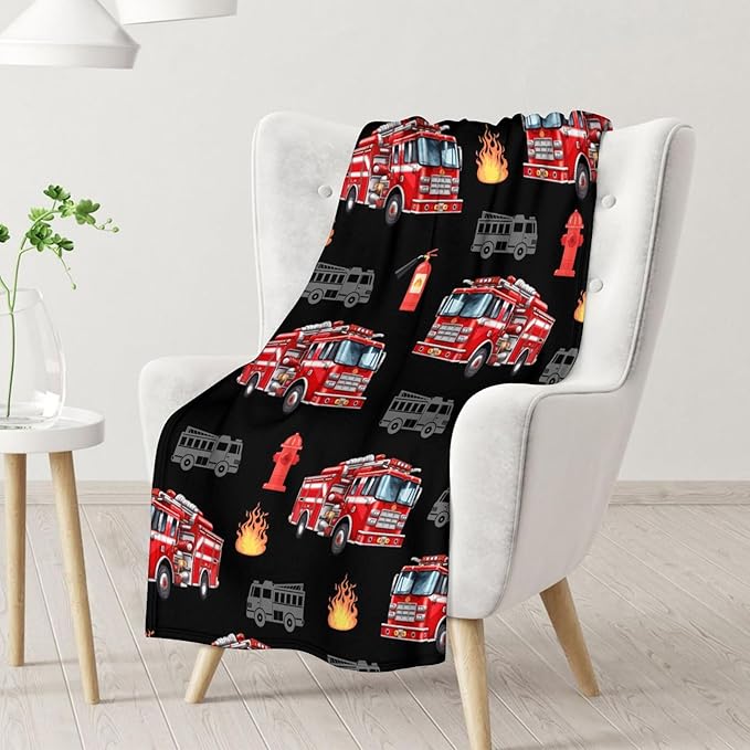 Boys Blanket Gift Fire Truck Throw Blankets for Kids Adults Birthday, 60x80 Inches Lightweight Cozy Decor Throw for Sofa Couch Bedroom Office