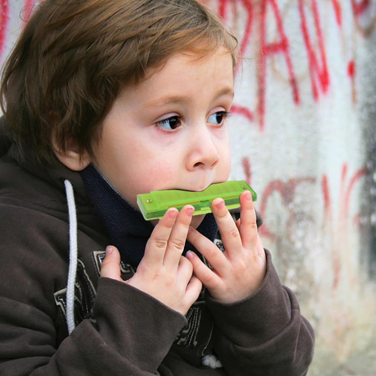 Harmonica for Kids 10 Hole Translucent Harmonica, 5 Pack Educational Toys Beginner's Musical Instruments for Children's Party Holidays (Blue, Red, Green, Orange, Pink)