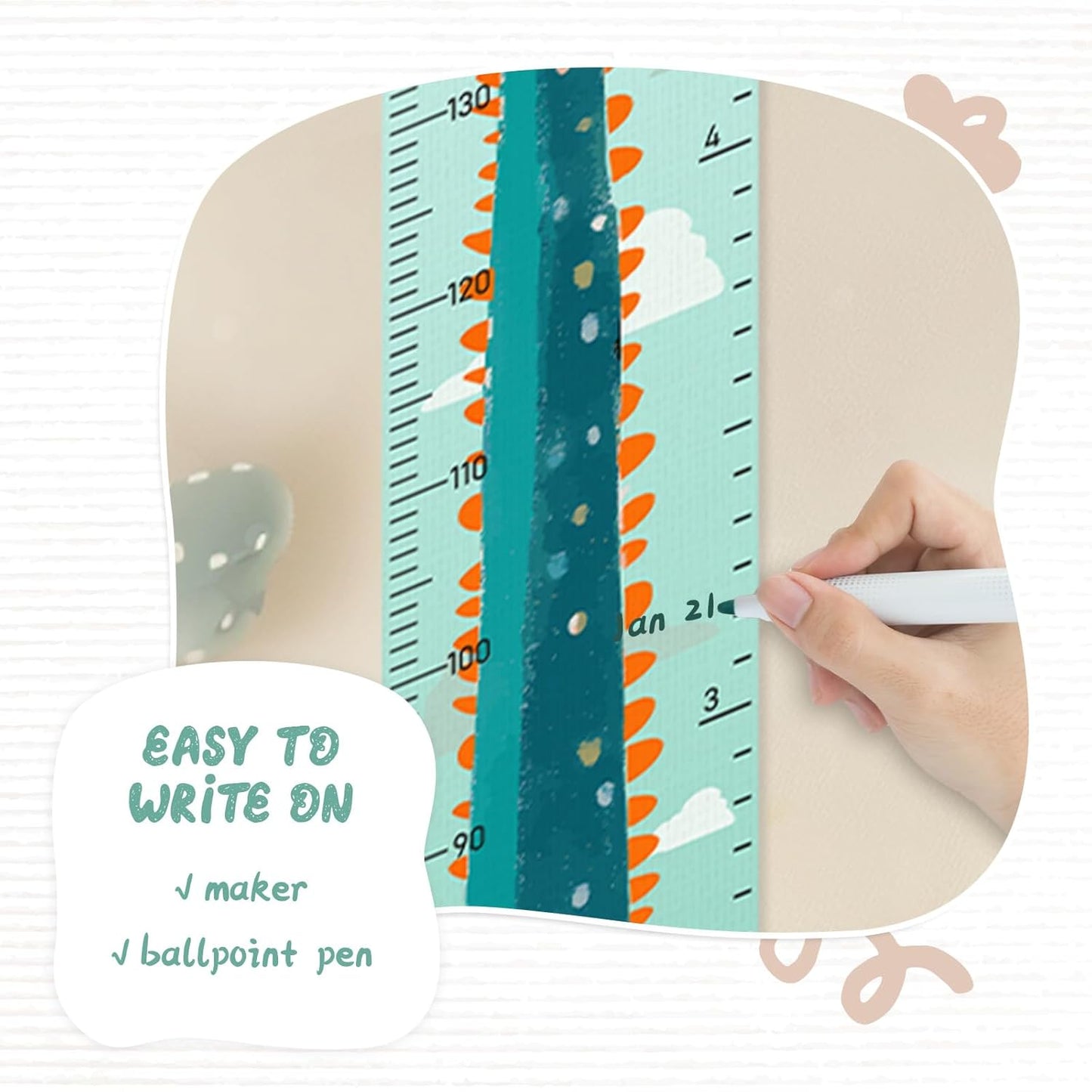 Personalized Name Growth Chart for Kids, Cute Dinosaur Baby Height Chart, Canvas Height Measuring Rulers for Boys Girls, Nursery Decor Baby Boy Girl Growth Ruler Measuring Board