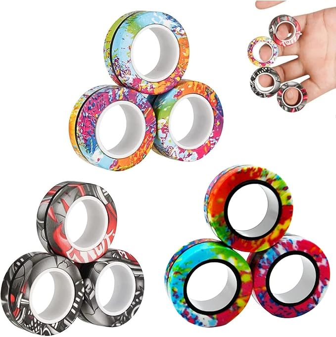 12Pcs Magnetic Rings Fidget Toys Spinner Set Halloween Party Favors,Finger Magnet Rings Endless Hours of Fun ADHD Stress Relief Fidget Spinner for Relieve Anxiety Birthday for Adults Teens Kids