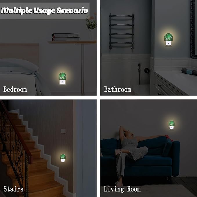 Green Jewel Dragonfly Night Light for Kids,Luxuxy Gold Dragonfly Night Light Plug in with Dusk to Dawn Sensor,0.5w Energy Saving Sleep Friendly Nightlight for Hallway Stairway Kitchen Bedroom