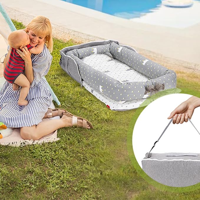 Baby Lounger for Newborn Portable Bag,Baby Play Mat Tummy Time with Strap,Awake-Time Pad Newborn Lounger Adjustable to 0-24 Months Home Travel(Ghostly Grass from Birth)