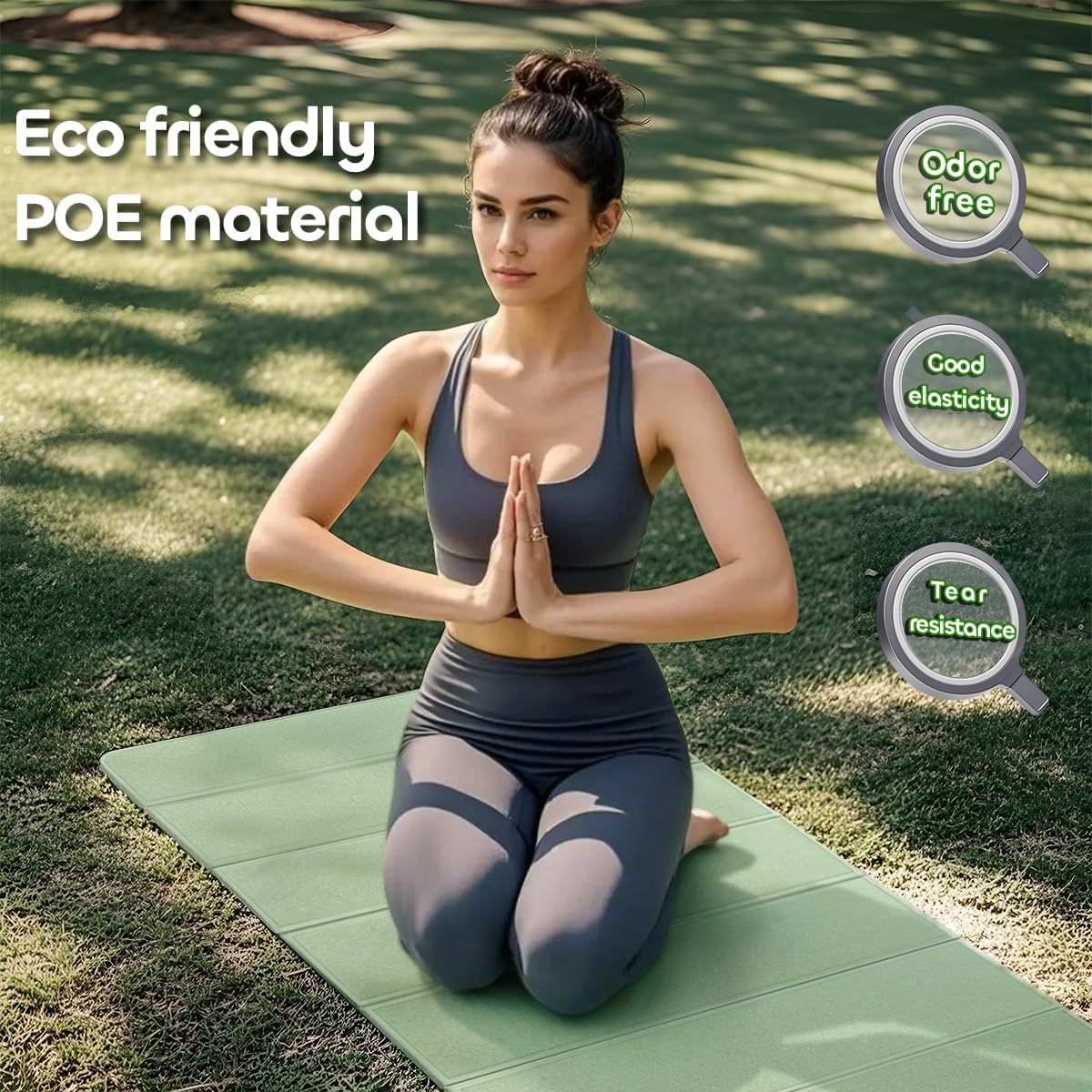 Foldable Yoga Mat 12mm Extra Thick Joint Protection,Portable Design for Travel/Pilates/Board/Camping,Environmental Sports Mat Non-Slip Gym Mat,Odorless POE Material