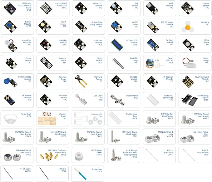 ACEBOTT 8-Piece Set ESP32 STEM Smart Home Education Kit Compatible with Arduino, STEM Robotics Science Kits for Kids Age 12+, Engineering Projects STEAM Activities Gifts 12+ Year Old Boys Crafts