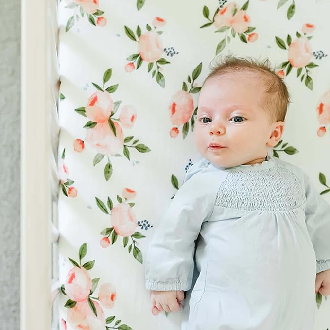 Little Unicorn Premium Crib Sheet | Breathable & Super-Soft Muslin Fabric (Watercolor Roses)