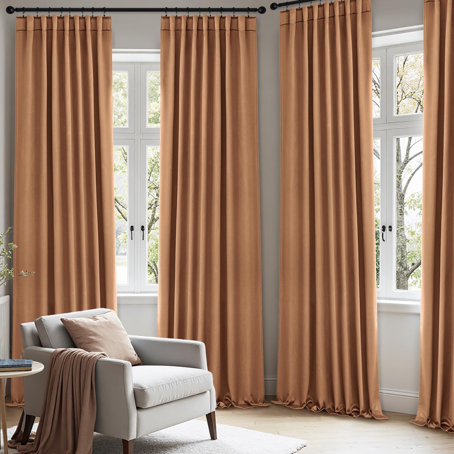 ANRODUO Back Tab Blackout Curtains for Bedroom Living Room, Rod Pocket Pinch Pleated Thermal Insulated Room Darkening Curtains 96 Inches Long 2 Panels, Brown, 42 x 96 Inch