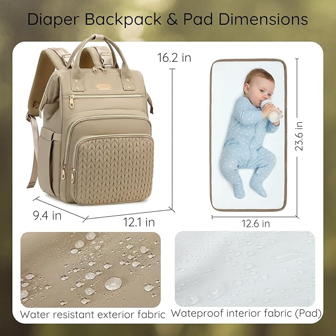AIJIEKE Diaper Bag, Large Wide-Open Baby Diaper Backpack, Multi-functional Baby Travel Tote Bag, Diaper Bag with Changing Pad, Diaper Bags for Mom & Maternity (Brown Taupe)