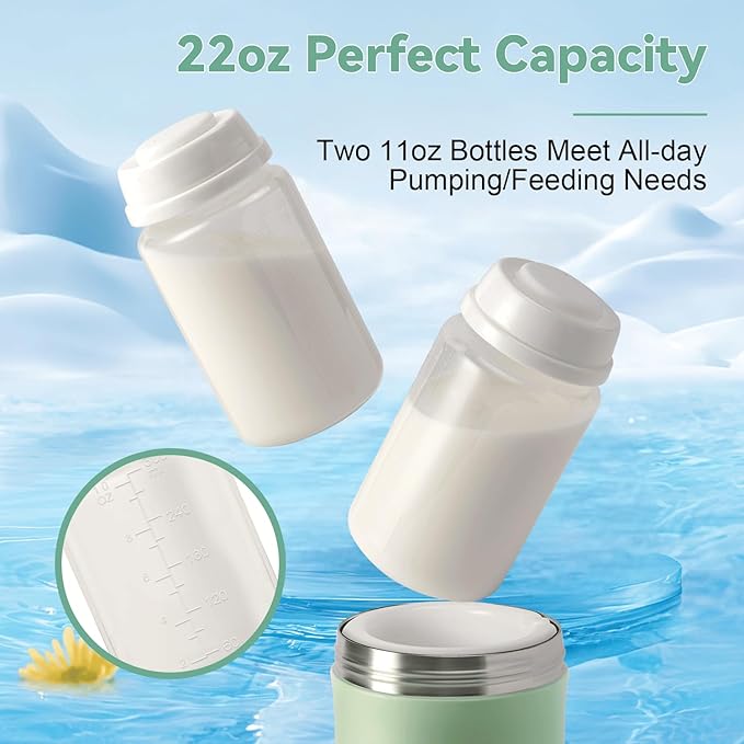 Portable Breast Milk Cooler Bottle, 22oz Capacity Breastmilk Chiller for Travel Mom, 360° Cooling Keeps Milk Fresh for 24 Hours, Breastfeeding Essentials with 2pcs Bottle for Breastmilk Storage