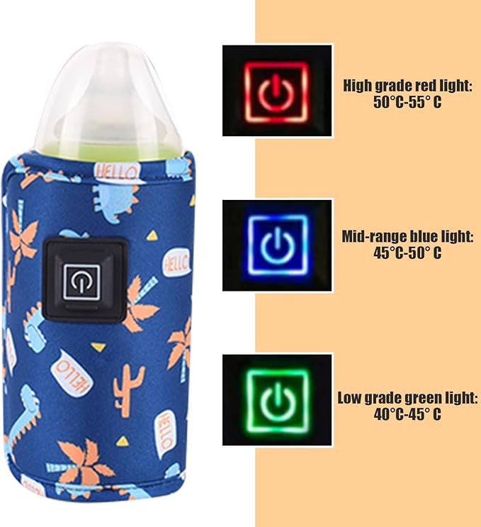 Baby Milk Warmer, USB Portable Bottle Warmer 3 Temp Adjustable Travel Bottle Warmer Sleeve Maintain Perfect Heating Thermal Insulation Baby Bottle Warmer