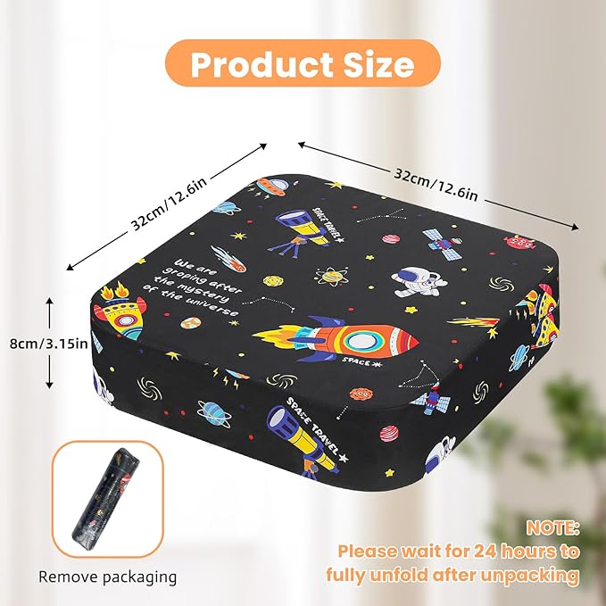 Toddler Booster Seat for Dining Table, Kids Booster Seat for Kitchen Chair with Non-Slip Bottom, Portable Detachable Washable Increasing Cushion with 2 Adjustable Straps (Universe)