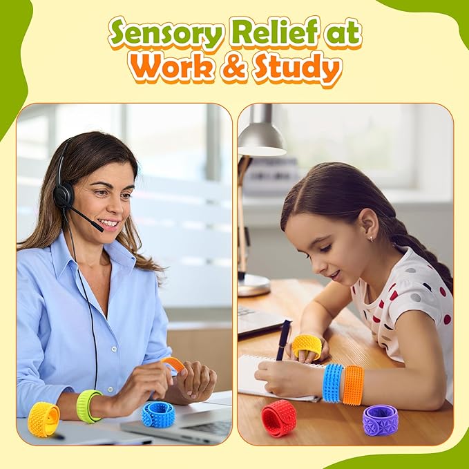 Sensory Fidget Toys for Kids: Textured Silicone Slap Bracelets 6 Pack, Stress Fidgets for Anxiety Autism ADHD, Wearable Sensory Toys for Adults Office Desk, Calm Down Travel Airplane Toys