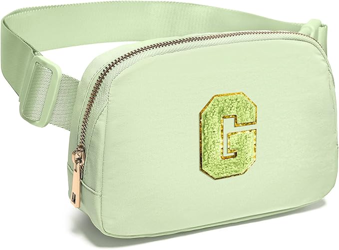 Gitus Gifts for 8 9 10 11 12 Year Old Girls Belt Bag Fanny Pack Crossbody Bags with Initial Letter Patch Cute Stuff Birthday Gifts for Teen Girls Women Personalized Trend Stuff (Light Green-G)