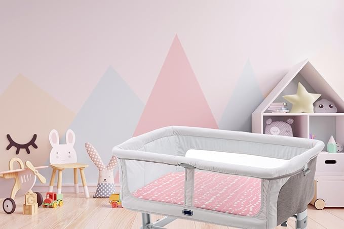 5 Pack Organic Bedside Bassinet Sheets Compatible with Mika Micky, Baby Delight, Dream On Me, AMKE and Other Bassinet Mattress Pads Size Between 17-21 in Width, 29-33 in Length, and 1.5-4 in Thick