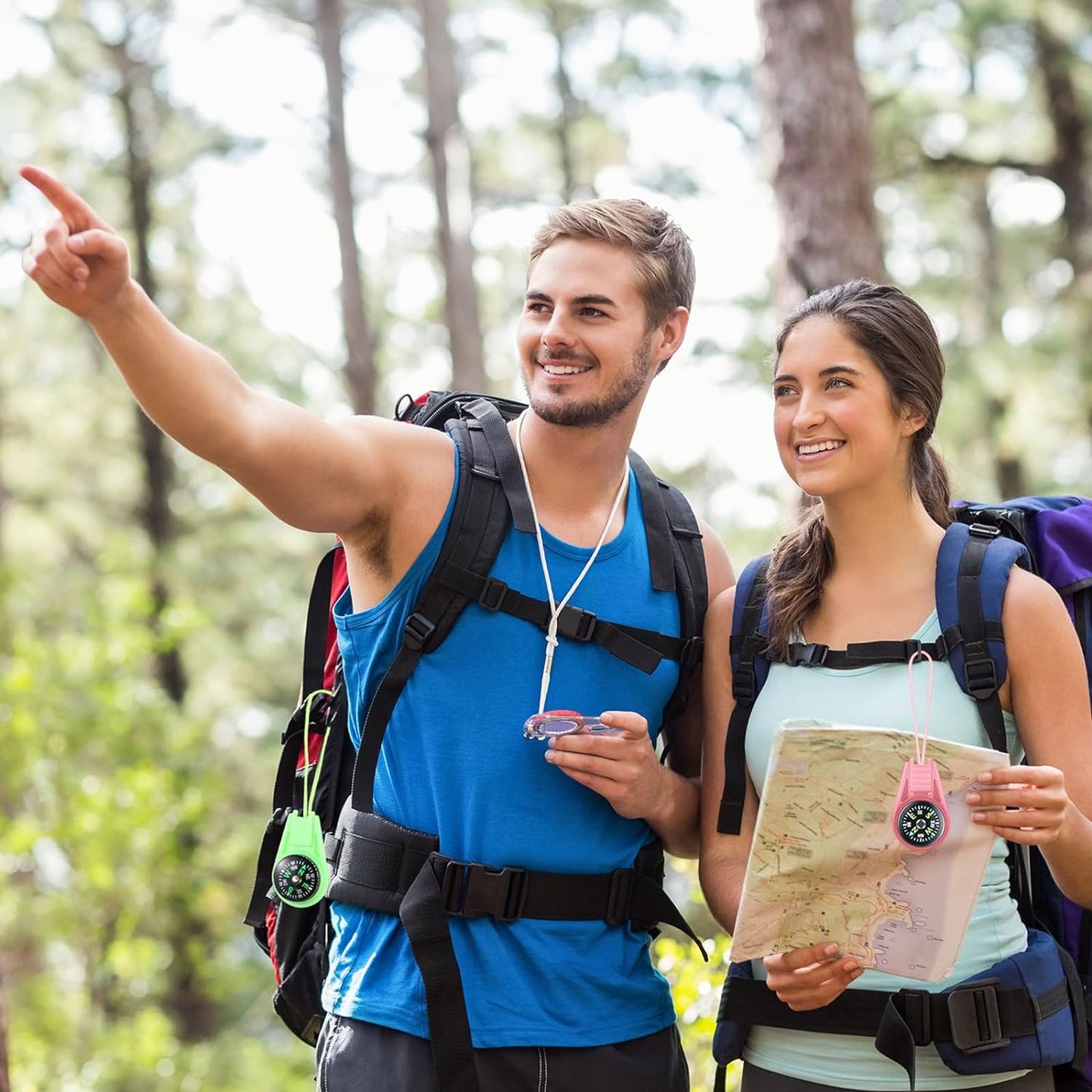 Compass for Kids Hiking and Survival Small Mini Pocket Compasses Keychain Lanyard Boy Scout Party Favor Toy Set, Bulk