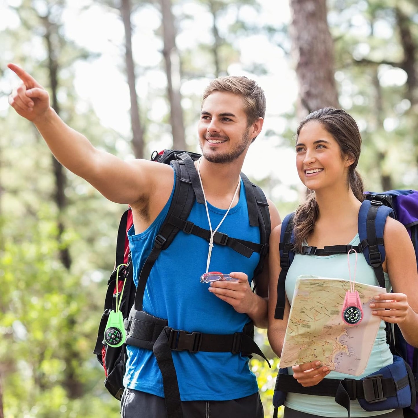 Compass for Kids Hiking and Survival Small Mini Pocket Compasses Keychain Lanyard Boy Scout Party Favor Toy Set, Bulk