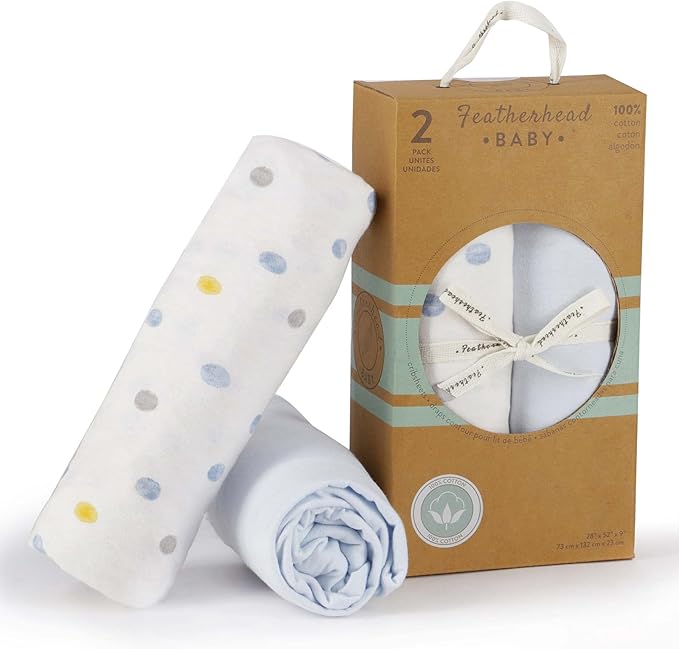 Featherhead™ 2-Pack Fitted Crib Sheets - 100% Cotton - 52" x 28" x 9" for Standard Crib and Toddler Mattress (Jersey Boys Polka)