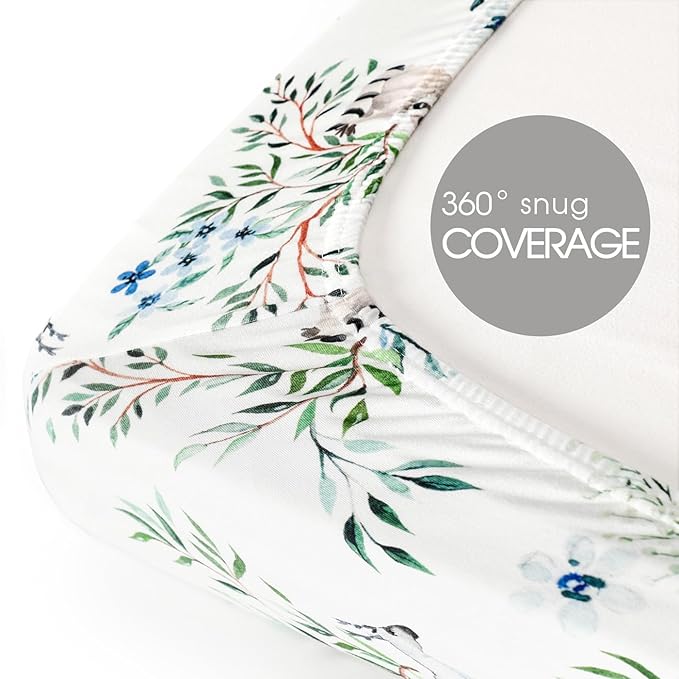 Stretchy Ultra Soft Jersey Knit Pack and Play Sheets Set 3 Pack, Portable/Mini Crib Sheets for Baby Girls, Universal Fit for Pack N Plays Safe and Snug, Stylish Print