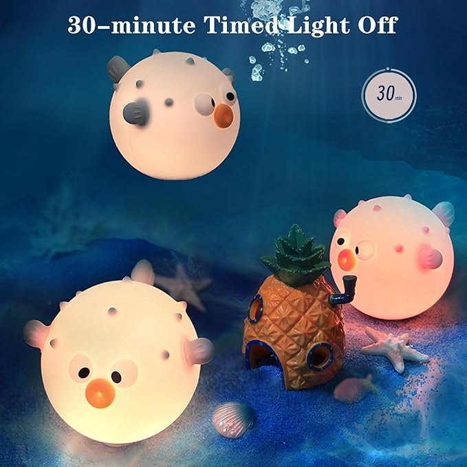 Cute Anemonefish Night Light, LED Squishy Night Lamp, Dimmable Timer Nursery Nightlight for Kids, Rechargeable Touch Lamp, Dorm Decor, Kids Funny Gifts (White Fish)