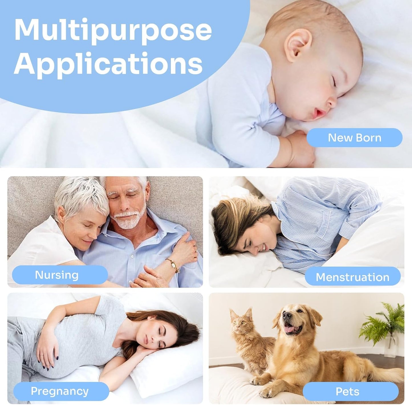 Conkote® Washable Underpads, 34" x 36" (Pack of 4), Waterproof Protective Pad for Bed, Couch, Sofa, Floor, Reusable Bedwetting Incontinence Pads for Kids, Adults, Elderly, and Pets