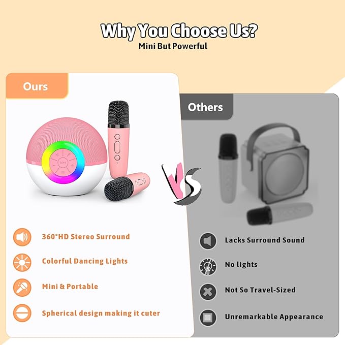 Karaoke Microphone Machine Toys for Kids Adults, Mini Portable Bluetooth Speaker with 2 Wireless Mics, Christmas Birthday Gifts for Boys Girls Ages 3 4 5 6 7 8 9 10 11 12+ Year (Pink)