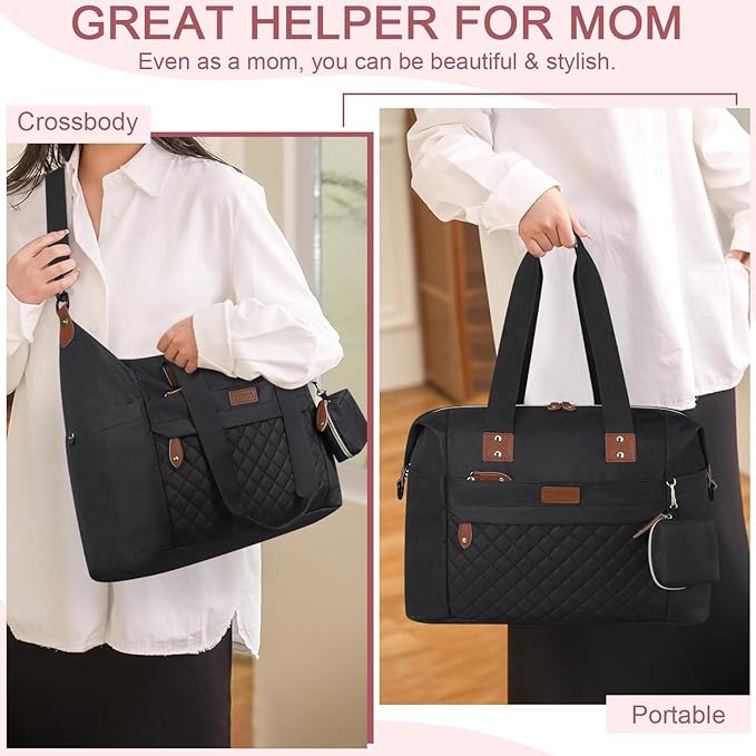 Diaper Bag Tote, Diaper Baby Bags with Pacifier Case, Shoulder Straps, Stroller Clips, Waterproof Large Mommy Maternity Travel Baby Tote for Mom and Dad, black