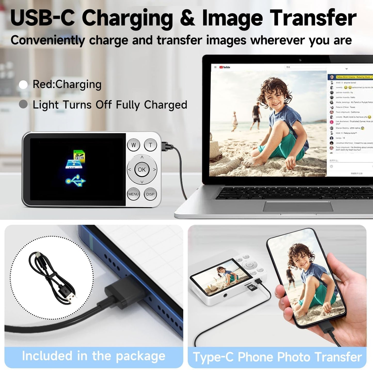 Digital Camera, Autofocus 4K 64MP Point and Shoot Digital Cameras for Teens with 64GB Card, 18X Zoom Anti-Shake Compact Video Camera for Student Kids Boys Girls Beginner - White