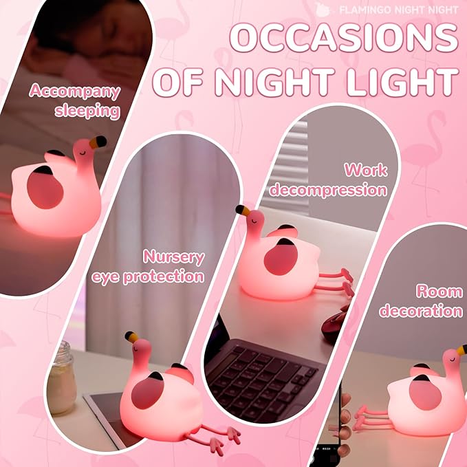 Flamingo Night Light for Kids, Adjustable and Timed Silicone Night Lamp,Suitable for Living Room, Bedroom, Nursery Night Light Decoration