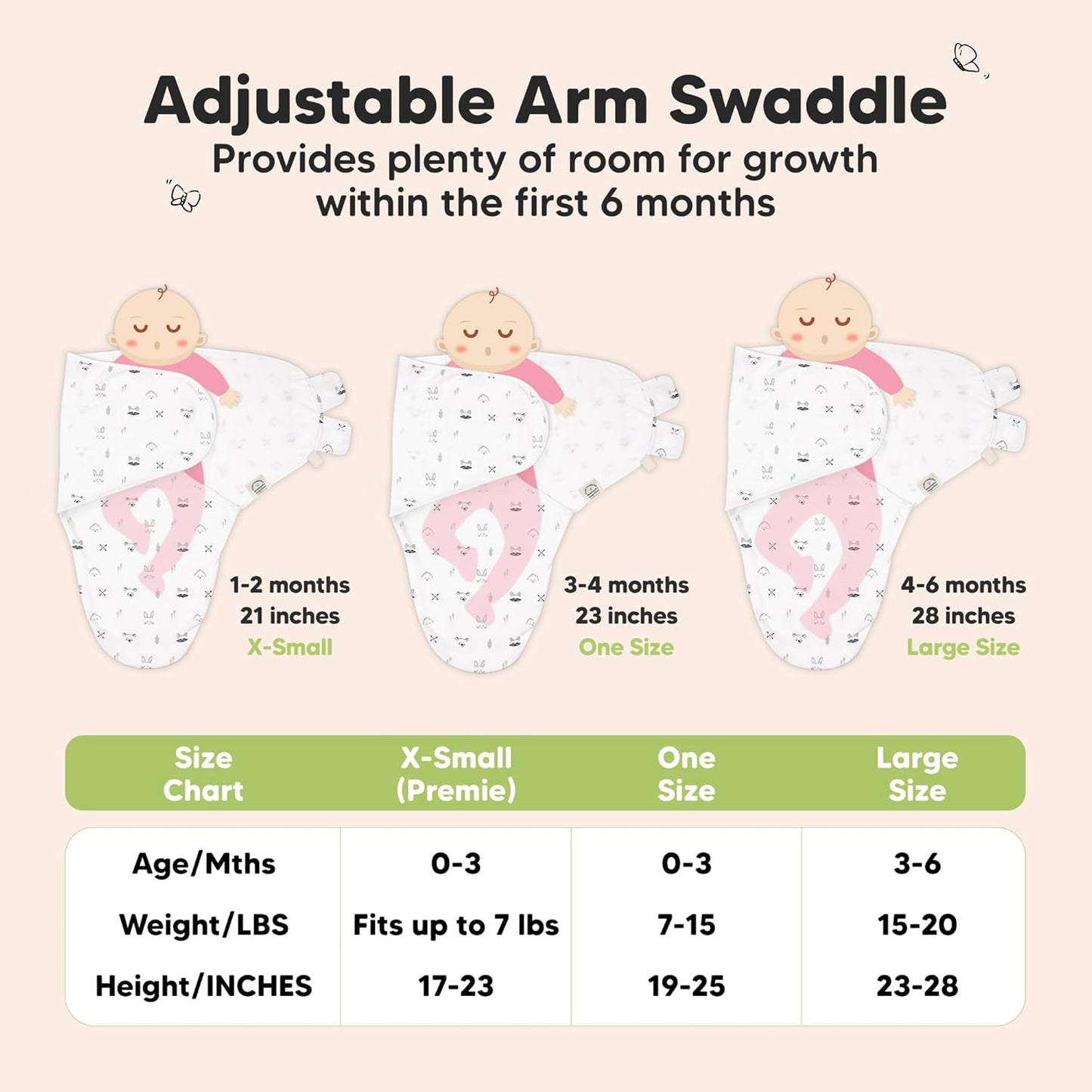 3-Pack Organic Baby Swaddle Sleep Sacks - Swaddles for Newborns, Infant 3-6 Months, Baby Girls, Boys, Soft & Snug Newborn Sleep Sack, Nursery Swaddling Blankets (Nordic, L)