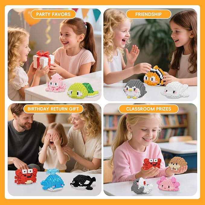 12 Pack Cute Ocean Sea Animal Mini Building Blocks Sets, 2642 PCS Micro Mini Building Bricks Toy for Adults, Party Favors for Kids Boys Girls 12-14