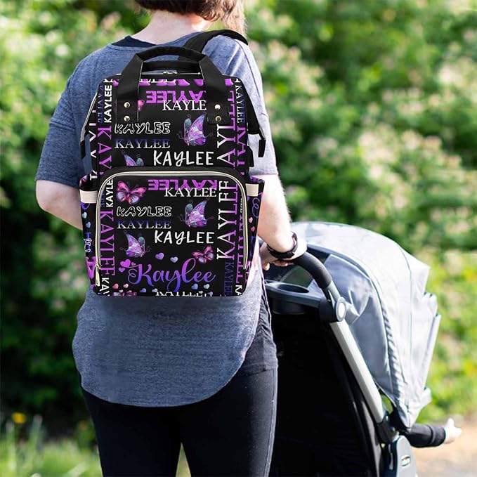 D-Story Customized Diaper Backpack Customize Baby Bag Cute Custom Diaper Bag Diaper Backpack With Name Text Shoulders Bag Waterproof Baby Backpack, Colorful Butterfly