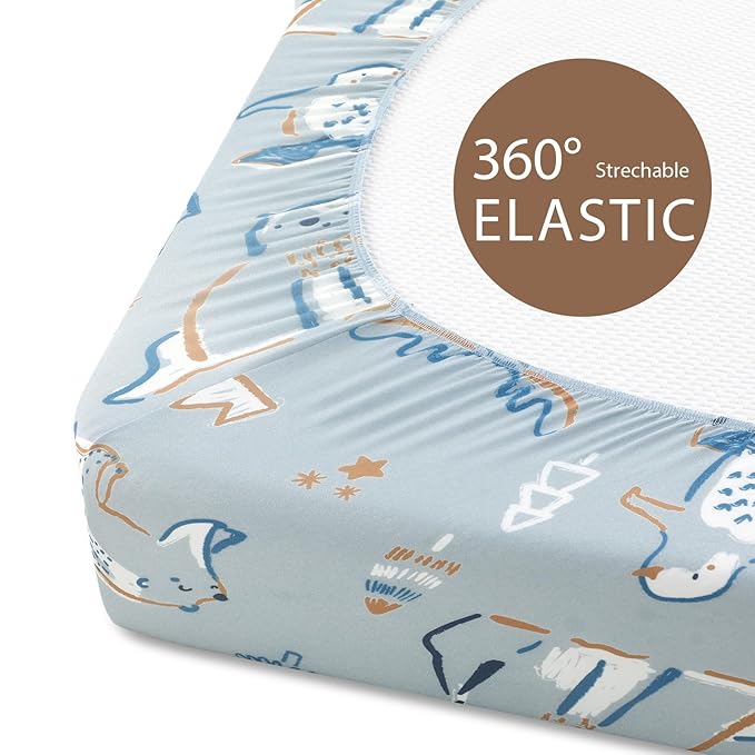 Baby Bassinet Sheets Girl Boy, Fitted Bassinet Sheet Set 3 Pack Bassinet Mattress Sheets Universal Fit for Rectangle, Round, Oval, Hourglass Mattress, Soft Breathable Blue & Apricot Bear