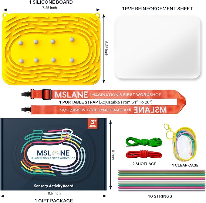 Sensory Activity Board: Silicone Fidget Toy | Shoe Tying Practice & Travel Strap | Silence Stress Relief for ADHD & Autism | Anxiety Calming | Kids 3+ & Adults | Gift-Ready Packaging Bright Yellow