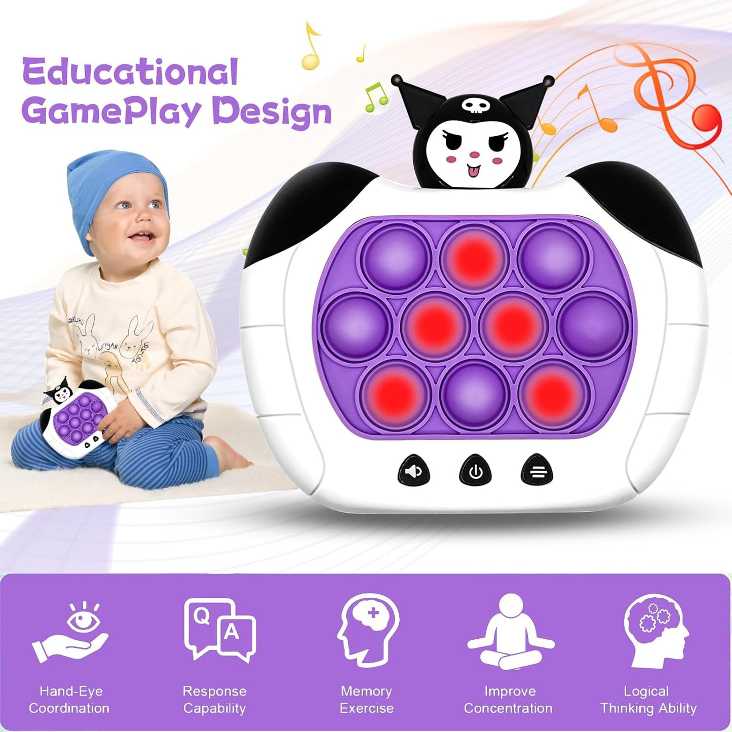 Quick Push Game, Pop Toys Handheld Games,Push Bubble Light Up Game Machine with Music, Quick Push Stress Relief Game Bubble,Light Up Pop Game Gifts for Girls Boys (Kuro), PPJ2406