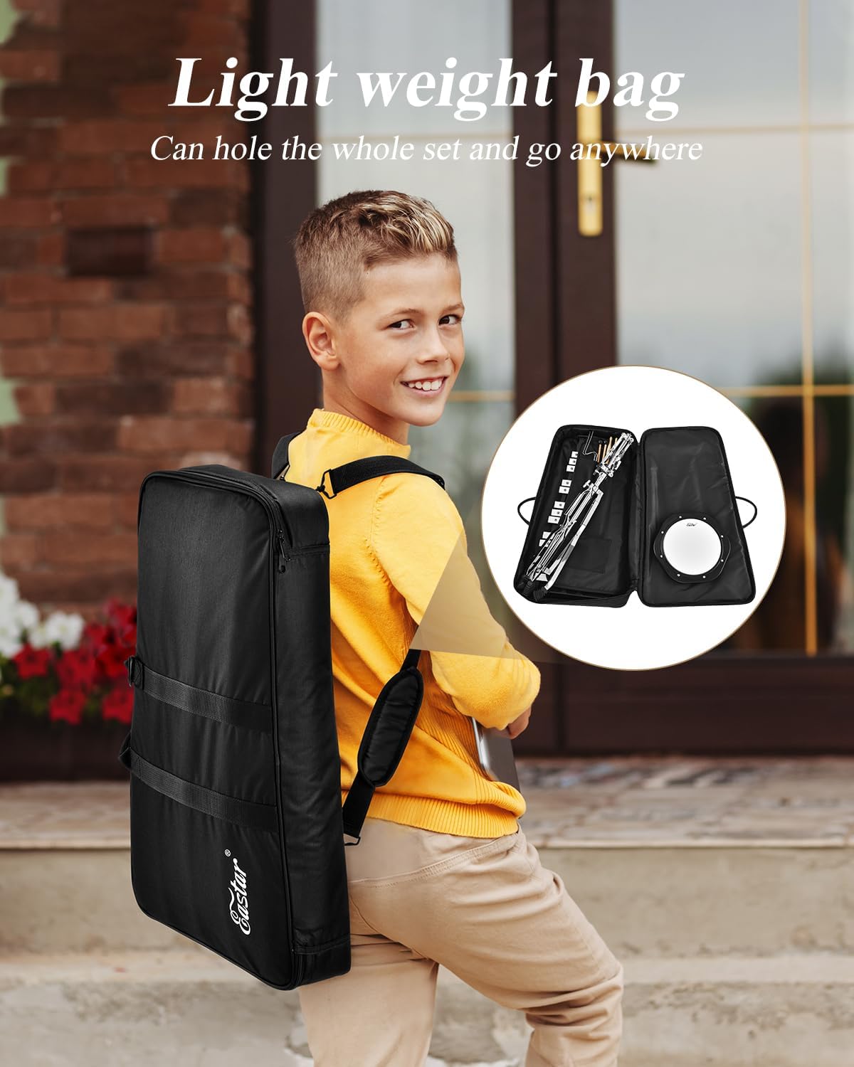 Eastar Professional 32 Note Glockenspiel Xylophone Bell Kit Percussion Kit with 8 Inch Drum Practice Pad, Stand, Glockenspiel Stick, Drum Sticks and Carrying Bag