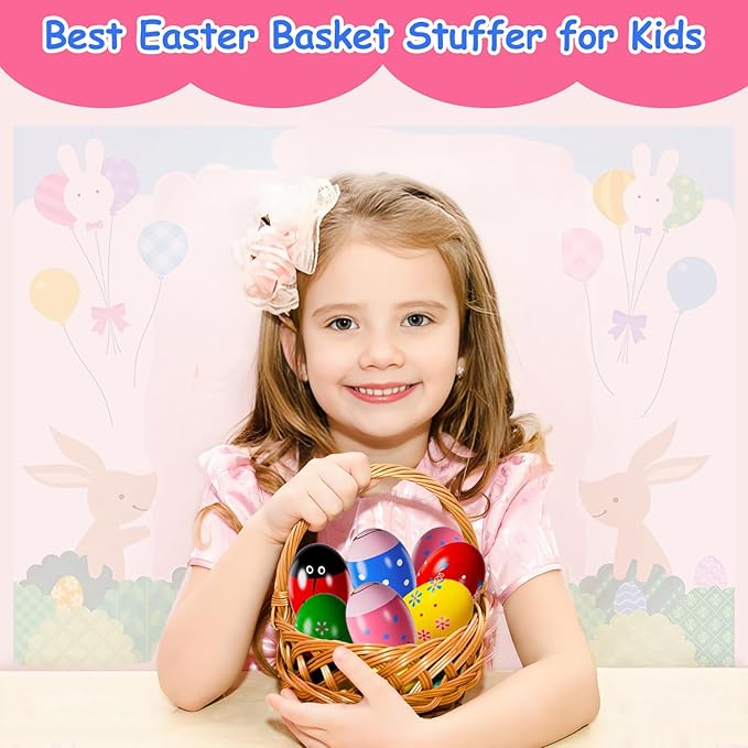 6 Pack Wooden Percussion Musical Shaker, Toddlers Stocking Stuffers 1-3 Year Old, Christmas Stocking Stuffers, Eggs Shakers Christmas Eggs Montessori Toys for Kids Boys Girls