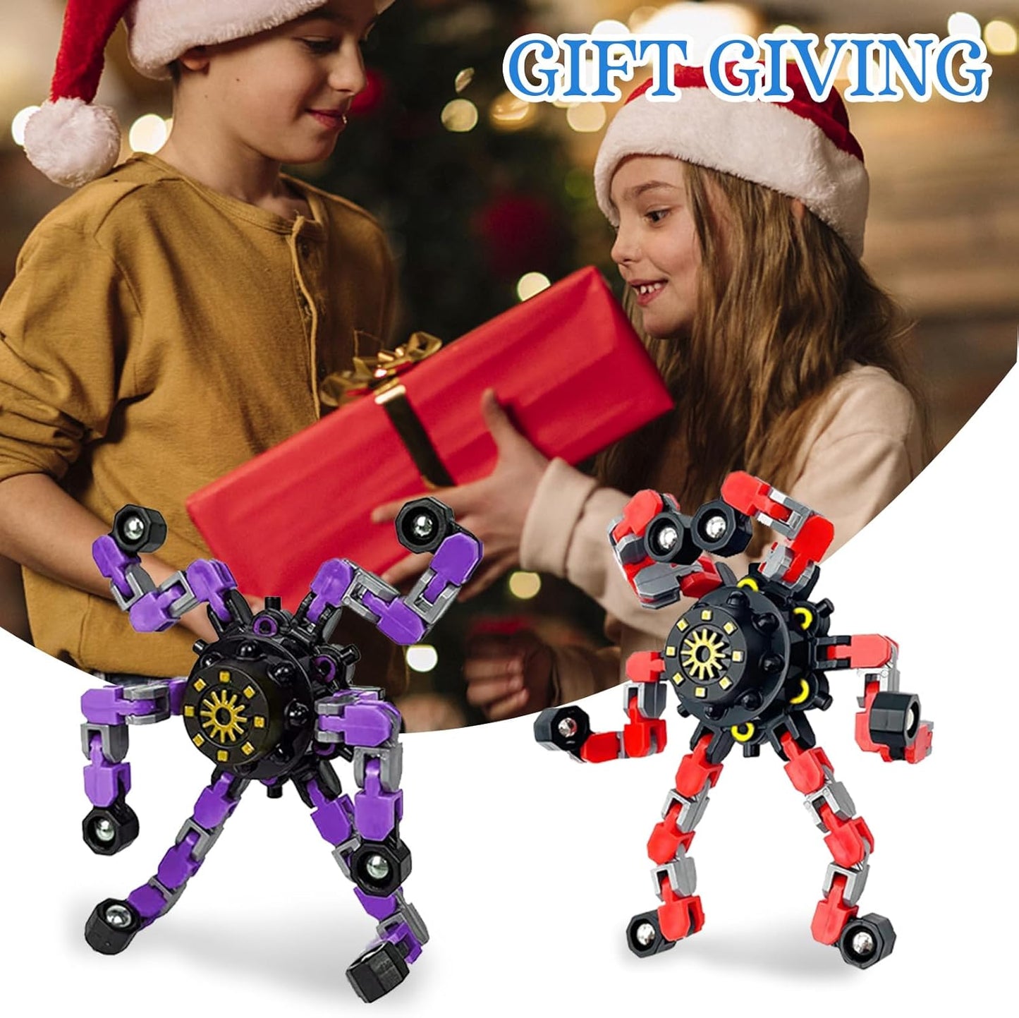 18 Pcs Finger Spinners Sensory Toys, Creative Transformable Chain Robot Toy Fidget Finger Spinners DIY Stress Relief Toy with Transformable Chain for Boys Girls