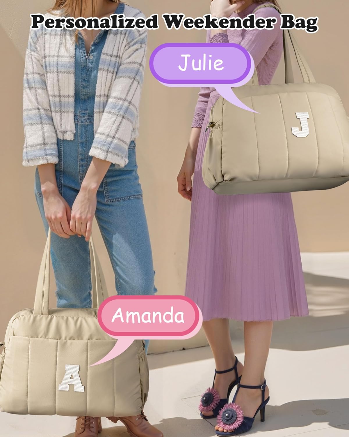 Birthday Gifts for Women-Monogram Duffle Bag, Weekender Bags for Women,Overnight Bag with Wet Pocket,Lightweight Travel Bags Personalized Gym Tote with Makeup Pouch