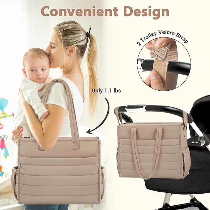 IBFUN Diaper Bag Tote for Baby - Large Baby Bag 4Pcs with Waterproof Changing Pad Pacifier Case, Travel Hospital Mommy Bag