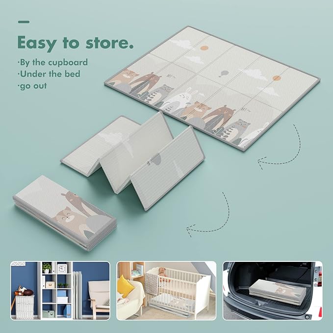 UANLAUO Foldable Baby Play Mat, Extra Large Waterproof Activity Playmats for Babies,Toddlers, Infants, Play & Tummy Time, Foam Baby Mat for Floor with Travel Bag (Triangle(71x59x0.4inch))