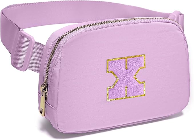 Gitus Gifts for 8 9 10 11 12 Year Old Girls Belt Bag Fanny Pack Crossbody Bags with Initial Letter Patch Cute Stuff Birthday Gifts for Teen Girls Women Personalized Trend Stuff (Lavender-X)