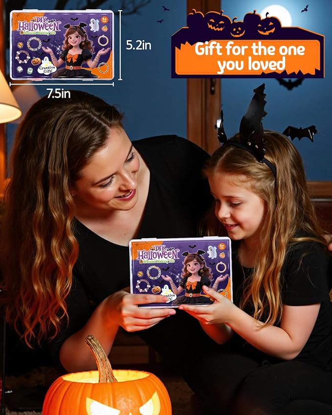 Taybonds Halloween Clay Beads Friendship Bracelet Making Kit for Kids, Jewelry Making Kit with Polymer Clay Charms and Skull for Bracelets, Gifts for Age6+