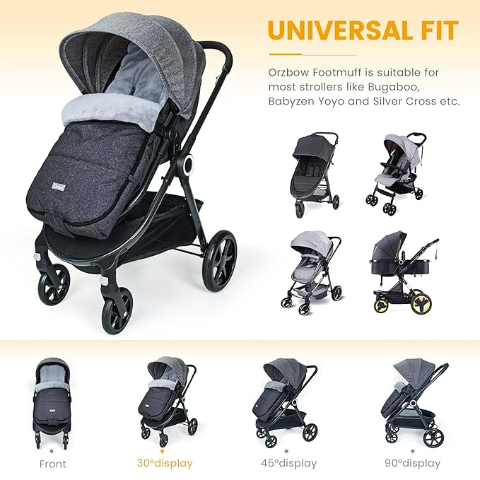 Orzbow Warm Bunting Bag Universal,Stroller Sleeping Bag Cold Weather,Waterproof Toddler Footmuff (Black)