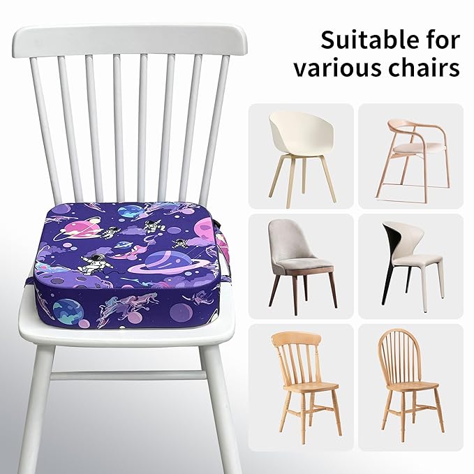 Toddler Booster Seat for Kitchen Chair, 3.5" Oxford Foam Cushion, Non-Slip Base, Adjustable Straps, Portable Dining Booster for Self-Feeding Toddlers at Home or on The Go (Purple Starry Sky)