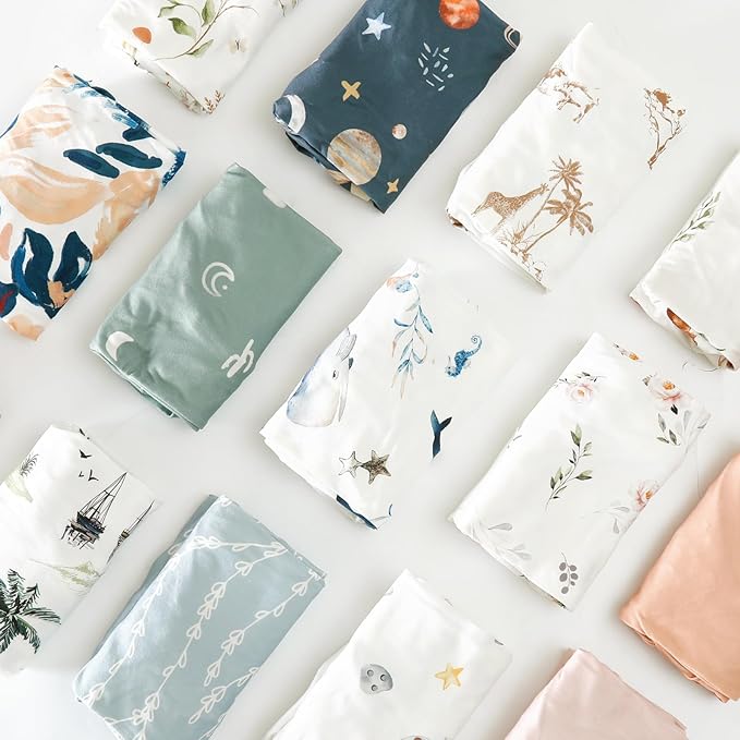 GRSSDER Pack n Play Sheets Fitted 3 Pack, Stretchy Ultra Soft Jersey Knit Pack and Play Sheets, Universal Fitted Portable/Mini Crib Mattresses Snug and Safe, Space Stylish Print